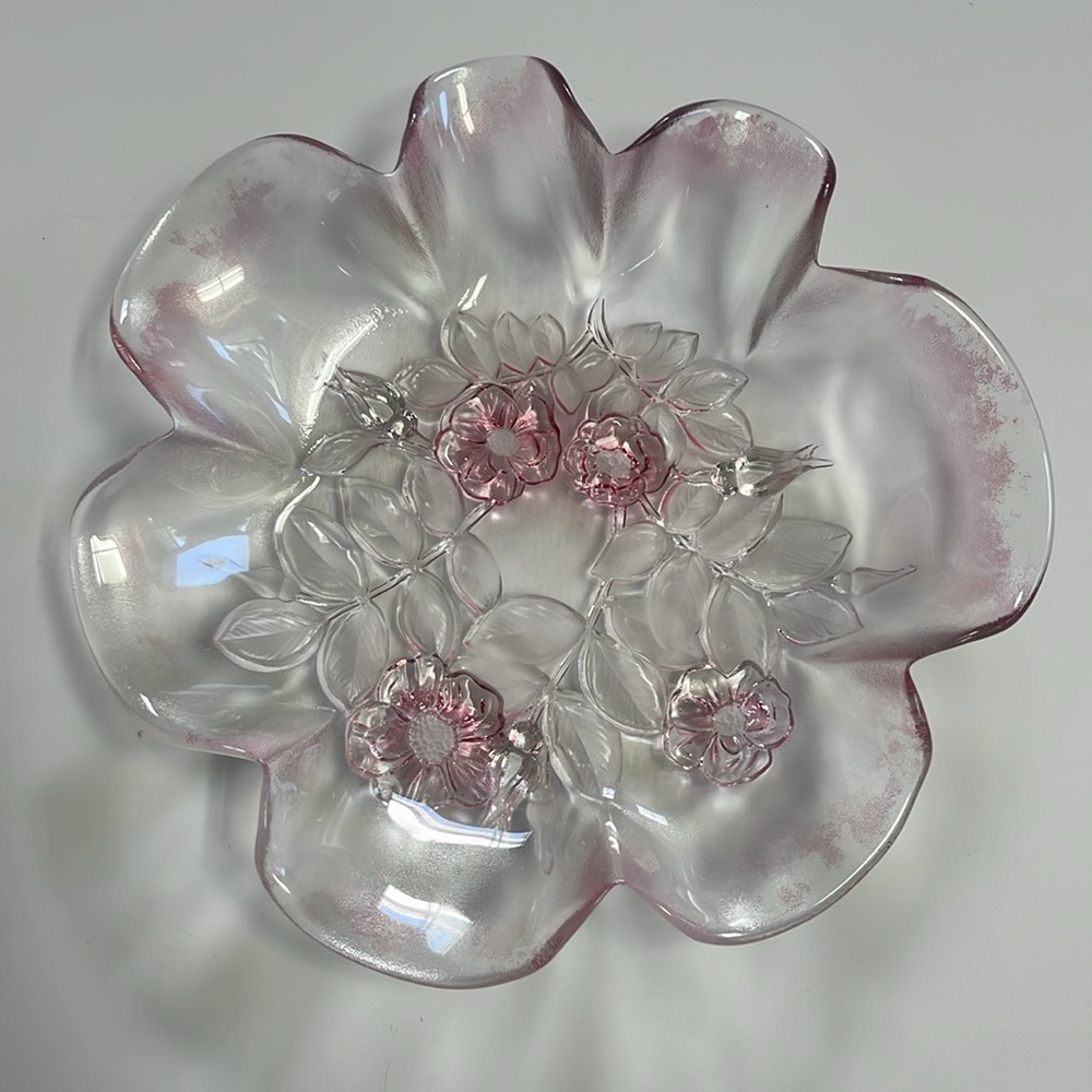 VTG Mikasa 8" Rosella Round Serving Bowl Pink Roses Ruffled Edge Frosted Leaves